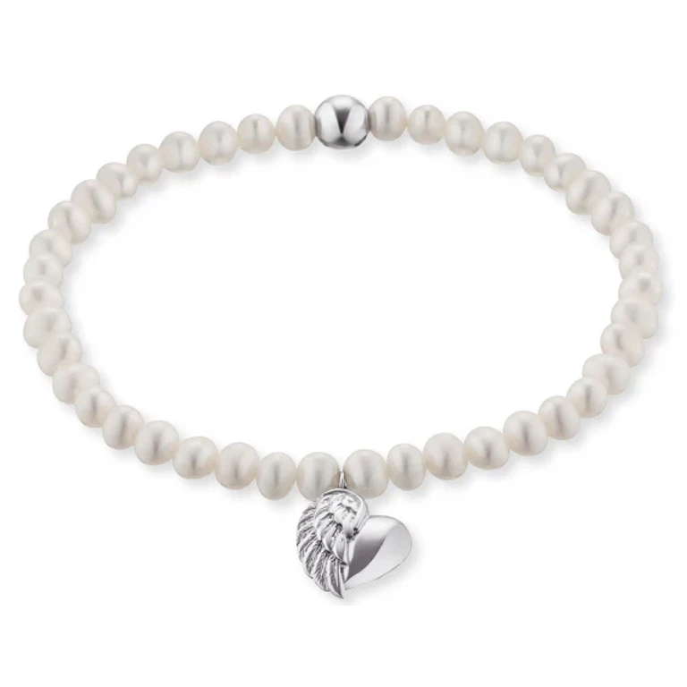 Pearl Heart Bracelet with Angel Wings ERB-HEARTWINGPE