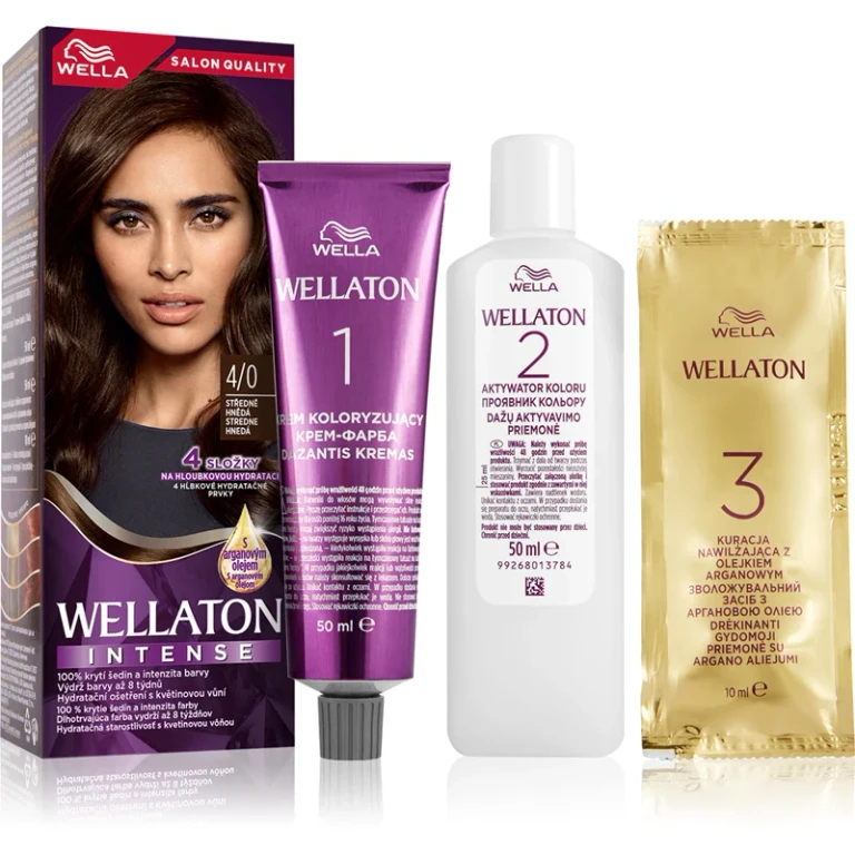 Wellaton Intense permanent hair dye with argan oil color 4/0 medium brown