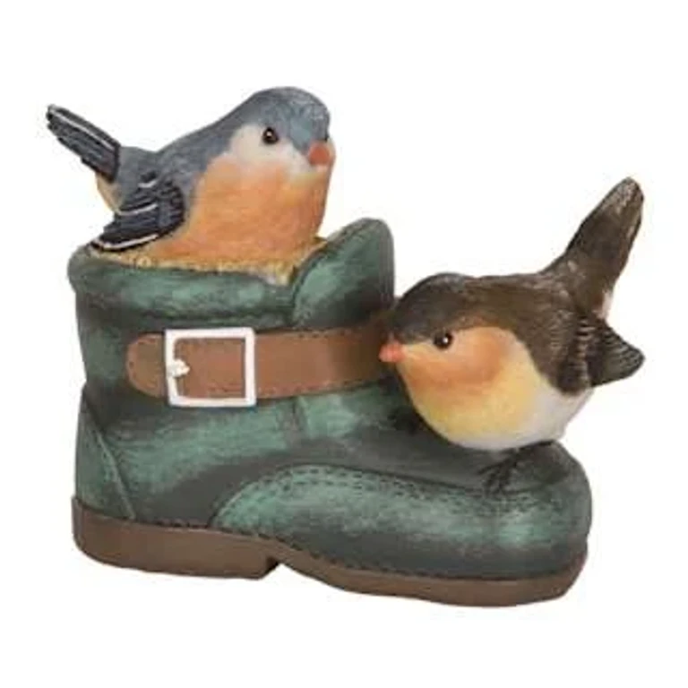 5.5 Inch Multicolor Spring Birds in Boot Decorative Figurine Polyresin Spring Decor