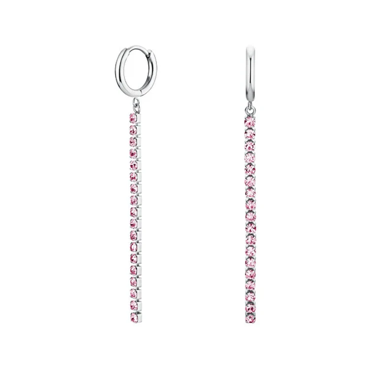 Delicious Steel Earrings with Pink Crystals Tennis Jetrs-J923