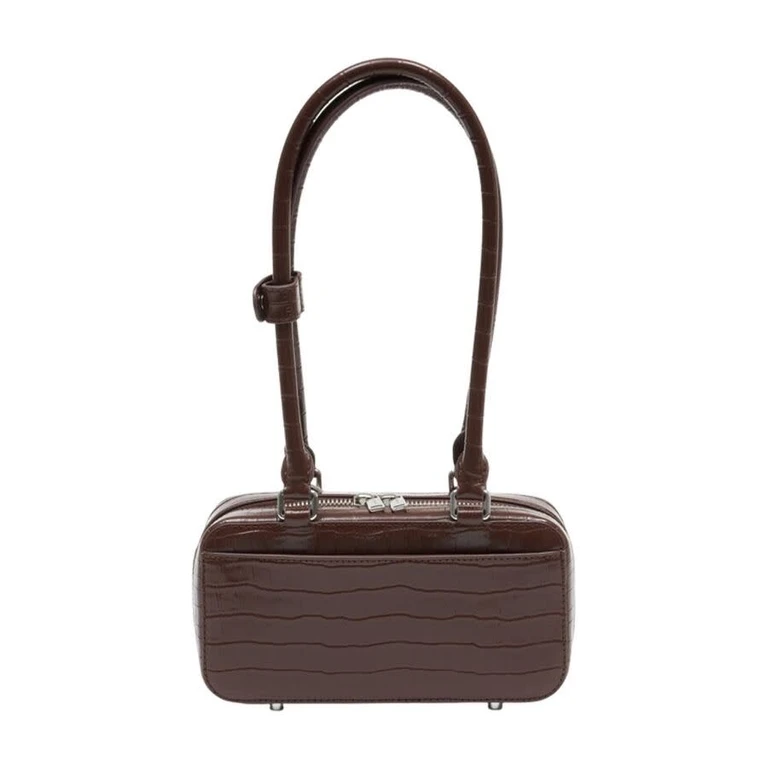 Crocodile-Embossed Leather Shoulder Bag â Brown