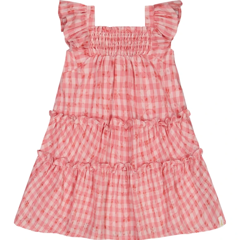 Smocked Layered Dress with Checked Sleeve - Little Girl