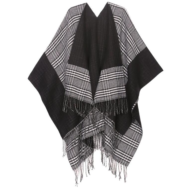 Sakkas Avi Women's Reversible Open Front Poncho Cardigan Ruana Cape Shawl W/Fringe