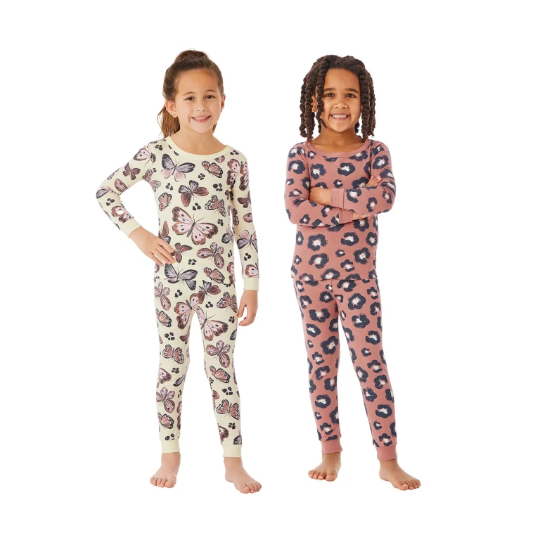 Girls 4-Piece Pajama Set Grey 3T:- Grey, 3T