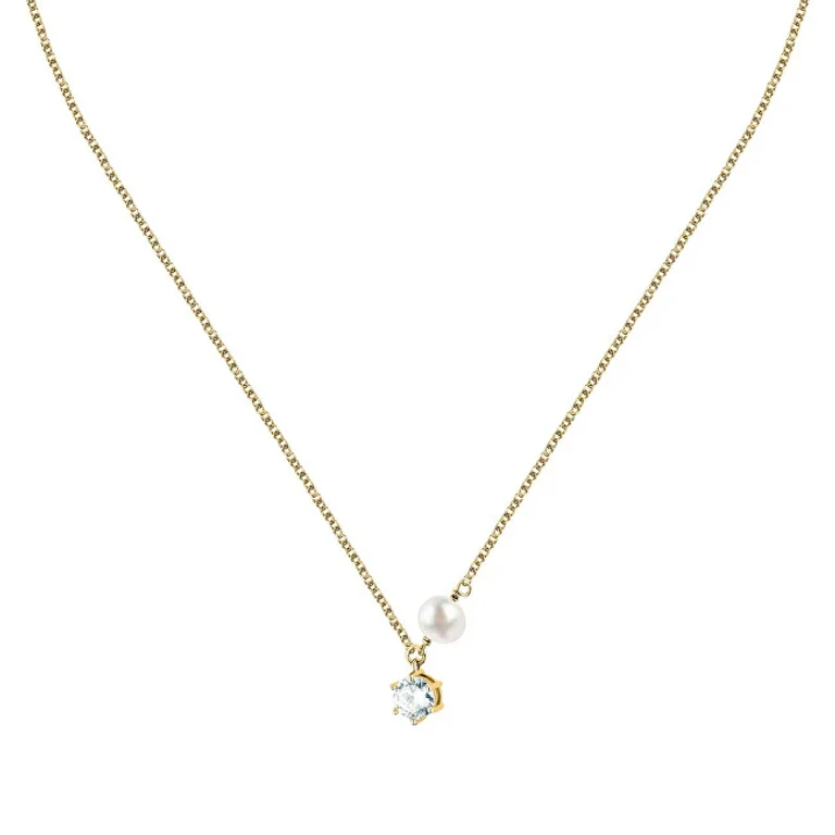 Gold Plated Necklace With Genuine Pearl And Zircon Pearl Sxu57