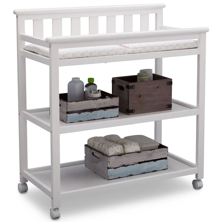 Flat Top Changing Table with Wheels, Bianca White:- Bianca White