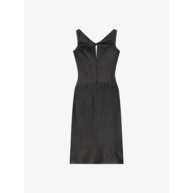 Women'S Black Leather Twisted Dress