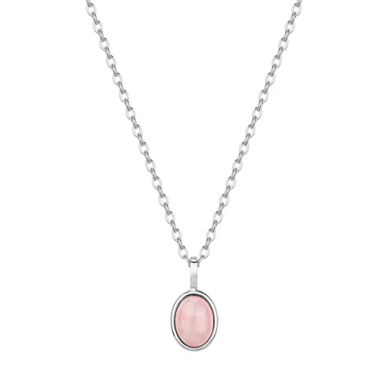 Delicate Steel Necklace with Rose Quartz Essential Bnl131