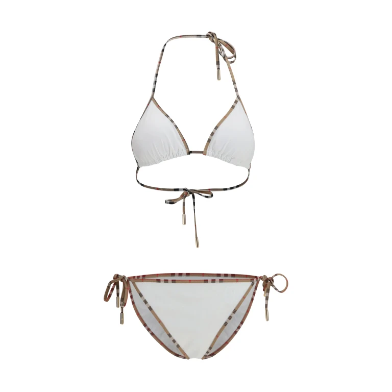 Triangle Bikini Check Detail White
