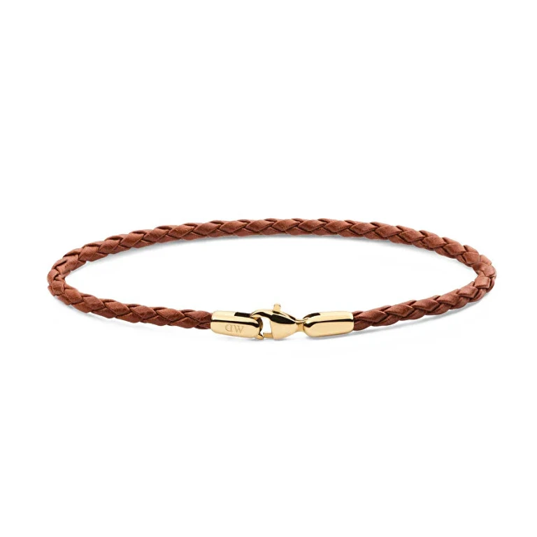 Brown Braided Leather Bracelet St Mawes Daniel Dw0040174 - Length: 19.5 Cm