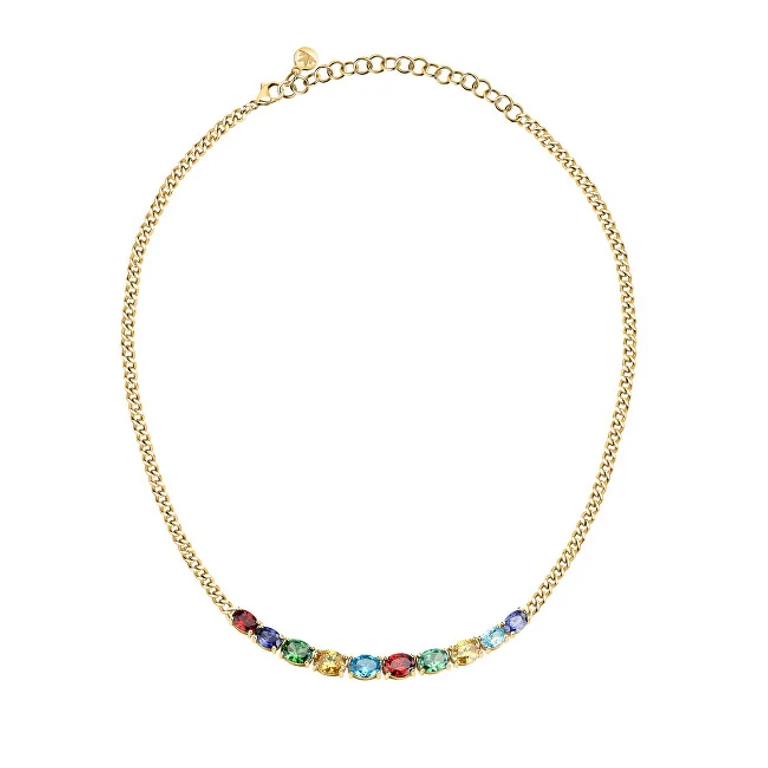 Playful Necklace Gold Plated With Colored Cubic Zirconia Savy01