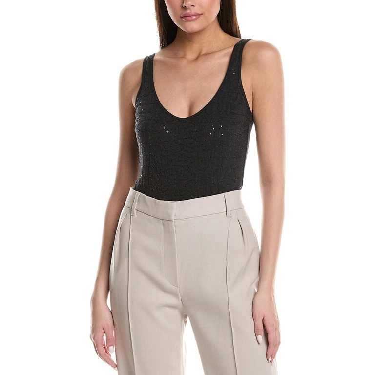 Anthracite Sequin Scoop Neck Bodysuit