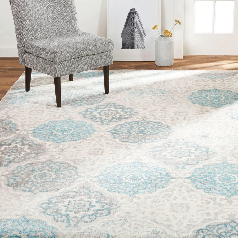 Area Rug, Assorted Designs & Sizes:- 3'x4', Blue/Grey