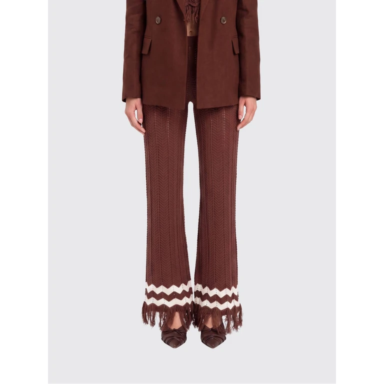 Slim Fit Crochet Cotton Trousers with High Waist and Fringed Hem (261AP306213363)