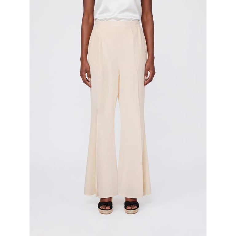 High-Waisted Flared Silk Trousers with Elasticated Waist (26SBERLANUDENUDE)