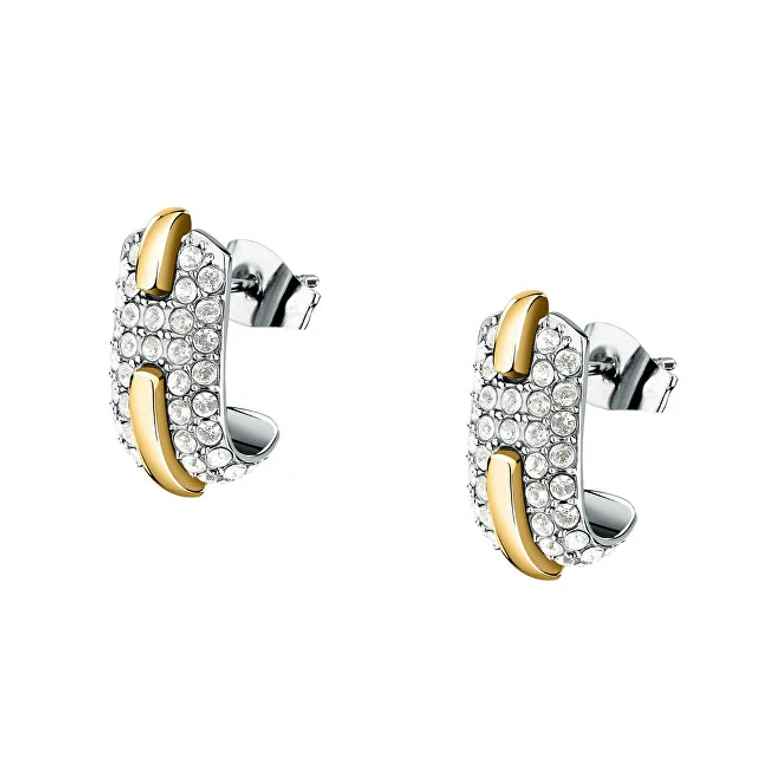 Bicolor Round Earrings With Crystals Concept Tjayy10