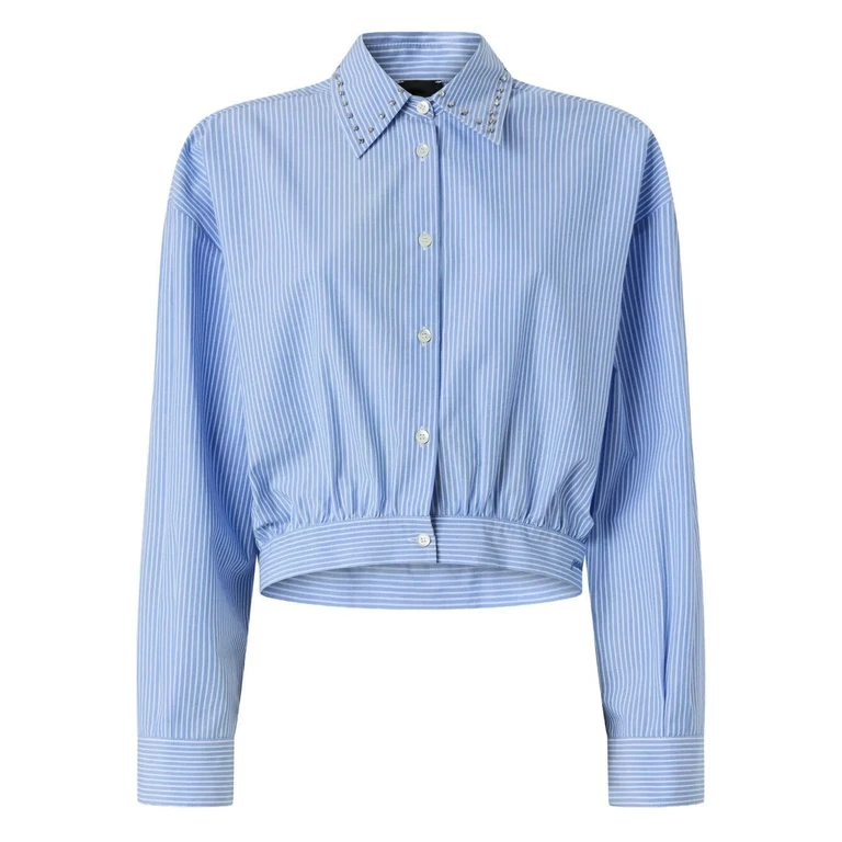 Charita Shirt With Collar Decoration And All-over Stripes In Blue Cotton per donna