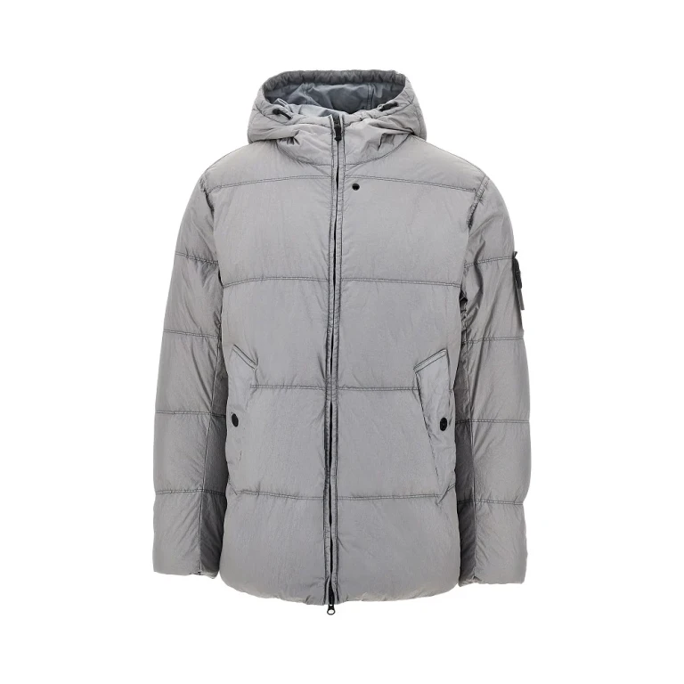 STONE ISLAND Short Down Jacket in Recycled Nylon with Hood and Compass Logo (4100019S0019V0060)