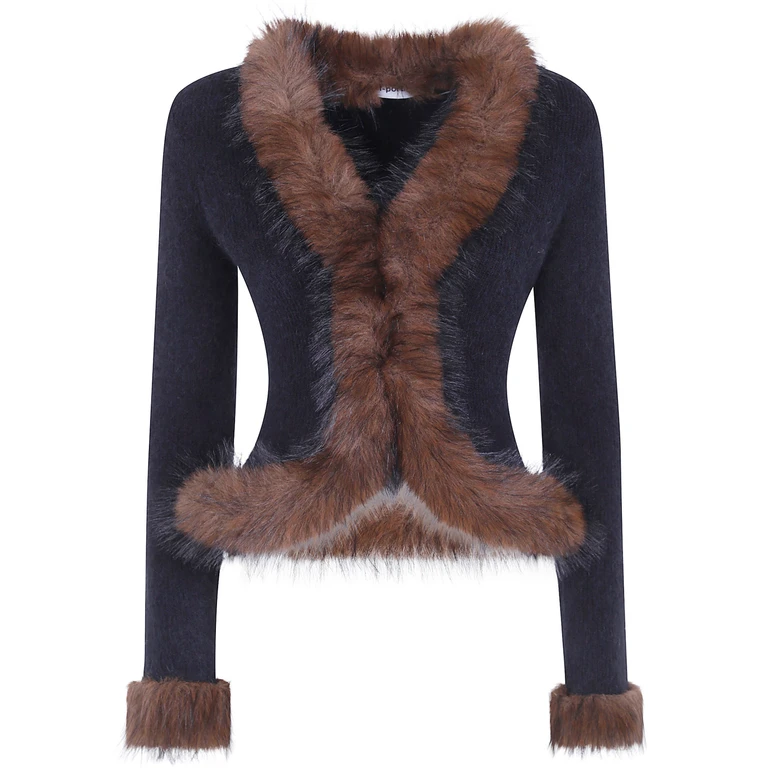 Sweater Faux Fur Knit Cardigan
