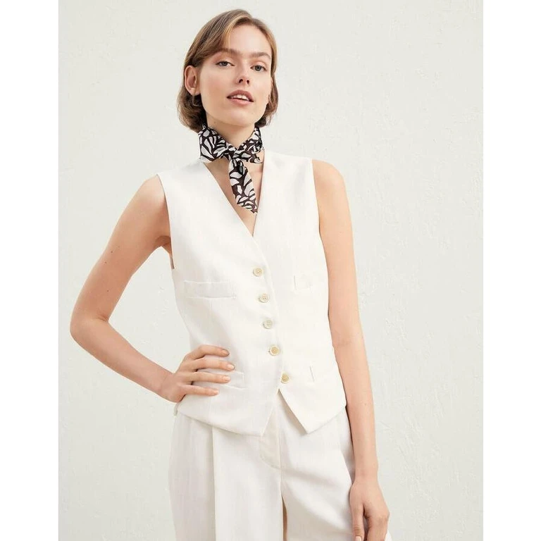 Cream Tailored Buttoned Vest