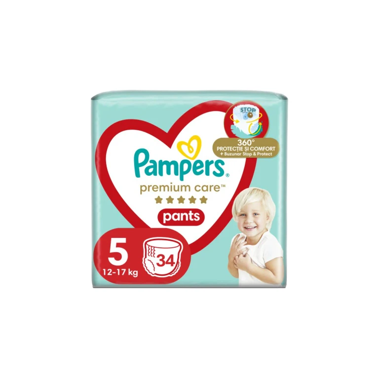 Premium Care Pants Junior Size 5 Disposable Pull-Up Nappies 12-17 kg 34 Pieces