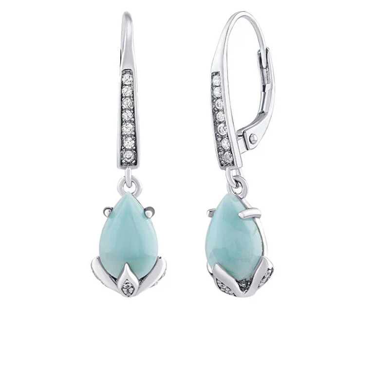 Earrings Clarissa In Sterling Silver With Authentic Larimar And Brilliant Zircons Jjj1267Elr