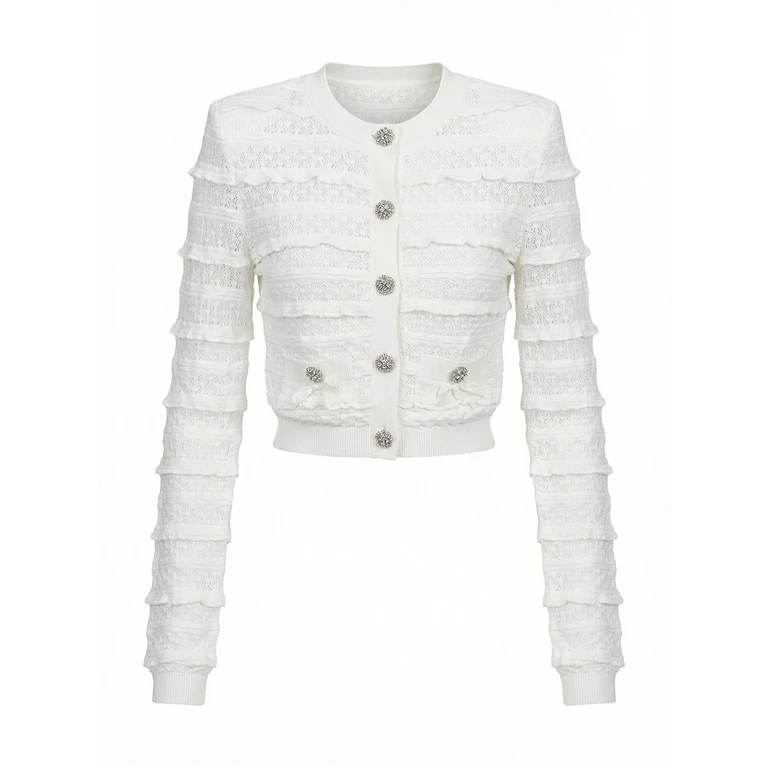 Cardigan in maglia pointelle con diamanti Self-Portrait