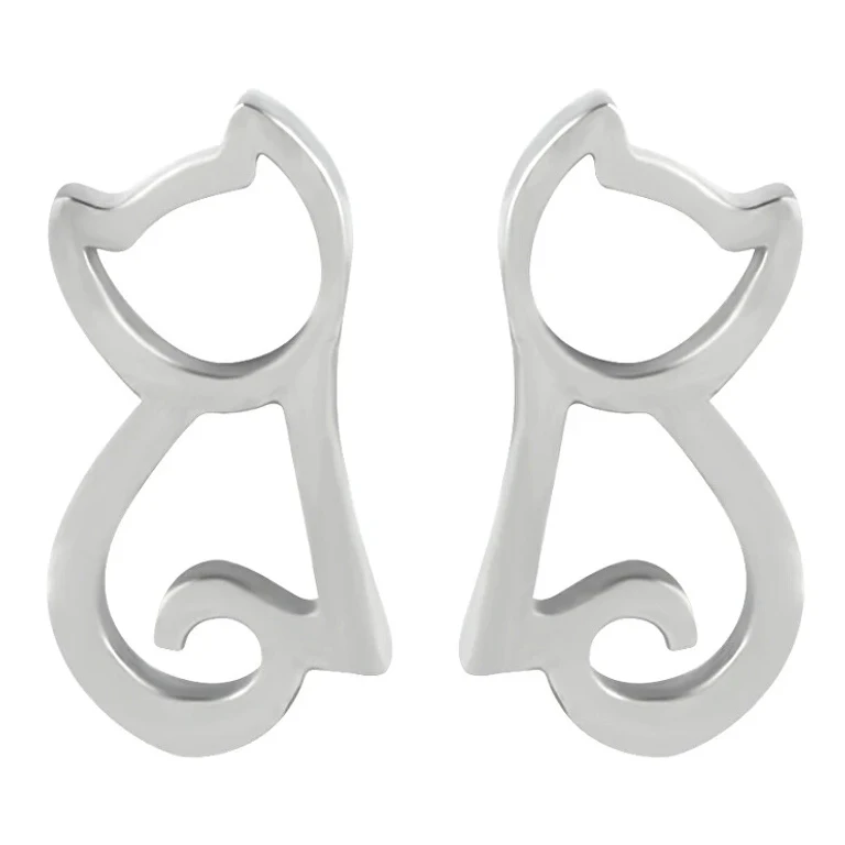 Modern Cat-Shaped Earrings in Steel