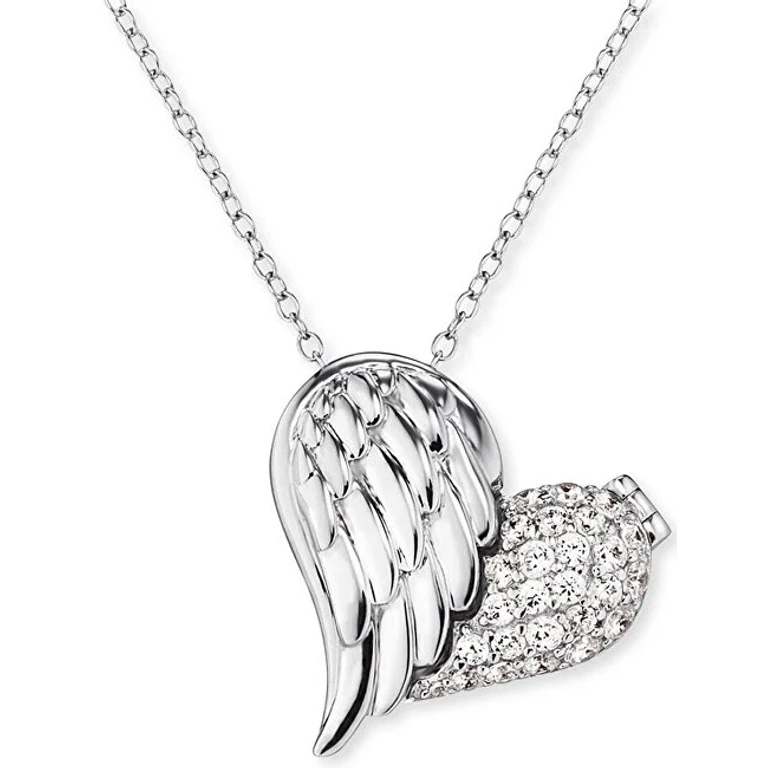 Silver Necklace with Heart-Shaped Pendant with Wing and Zirconia Ern-Withlove-2Z