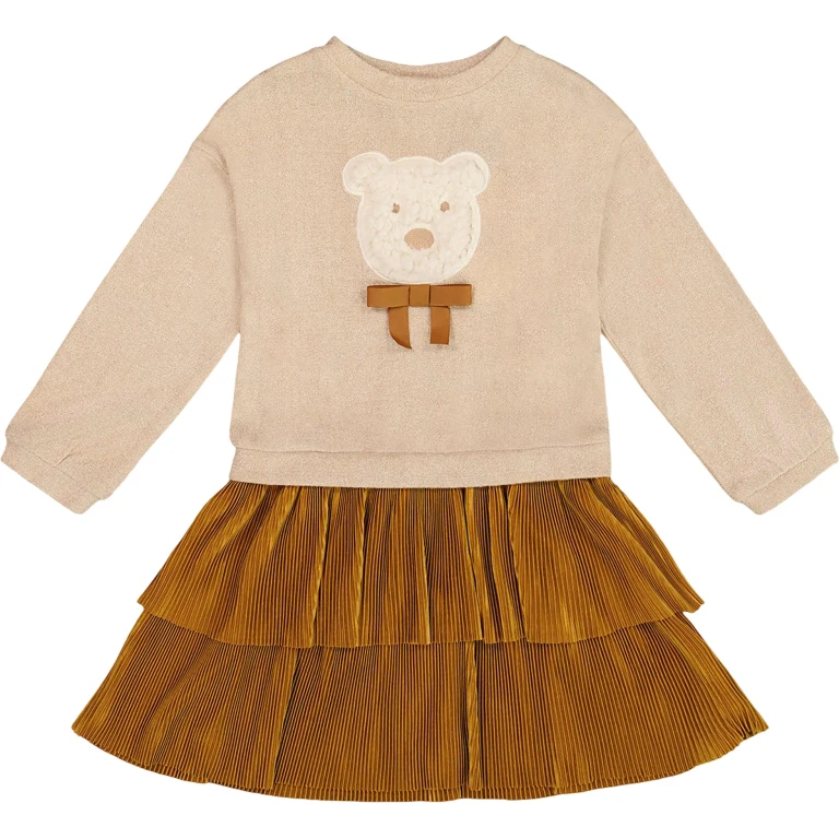 Bi-Material Dress with Layered Skirt - Big Girl