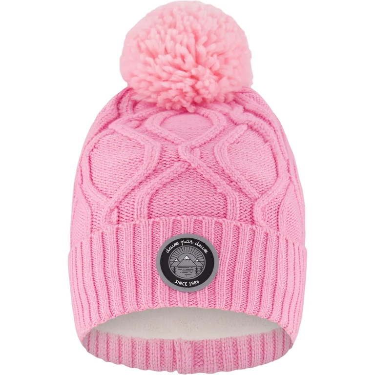 Pink Lined Knit Pompom Hat - Little Girl