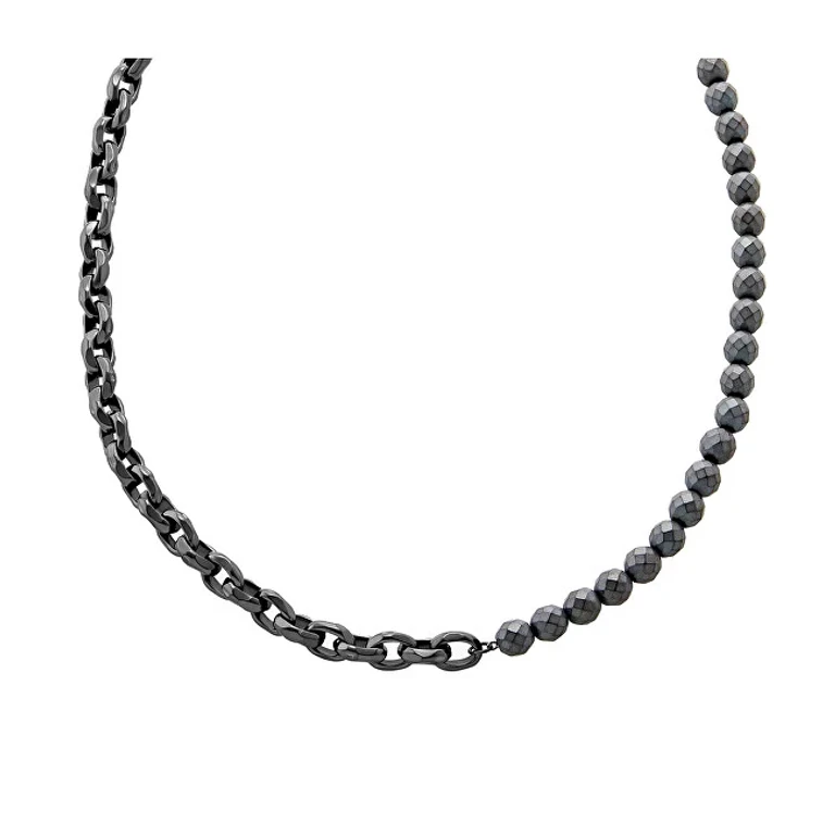 Trendy Men's Necklace with Hematite Pearls Axg0150060