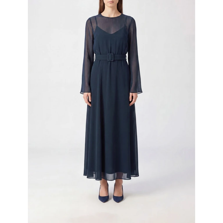 PAROSH P. A.R. O.S. H. A-Line Midi Cocktail Dress in Georgette with Long Sleeves (D726119PANTY26012)