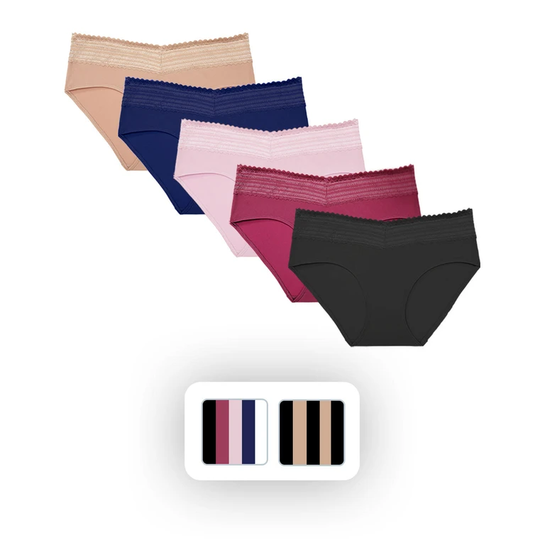 Women's 5-Pack No Pinching, No Problems Lace Waistband Hipster - Fashion Pack, L:- Fashion Pack, L