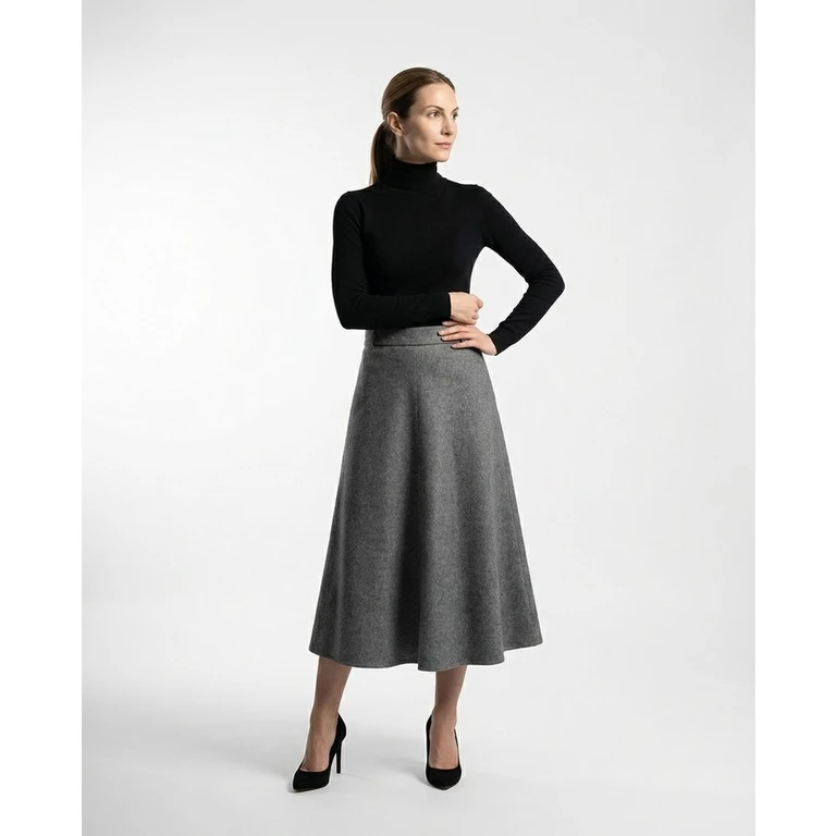 Medium Grey Virgin Wool Midi Skirt