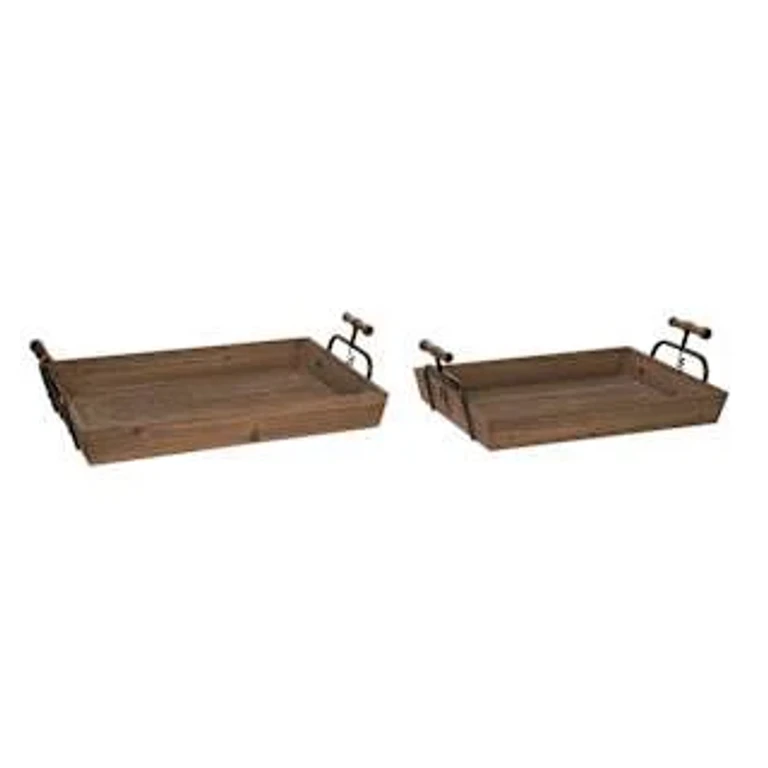 Wood Brown Everyday Tray Set of 2 Decorative Trays and Platters for Spring Home Decor