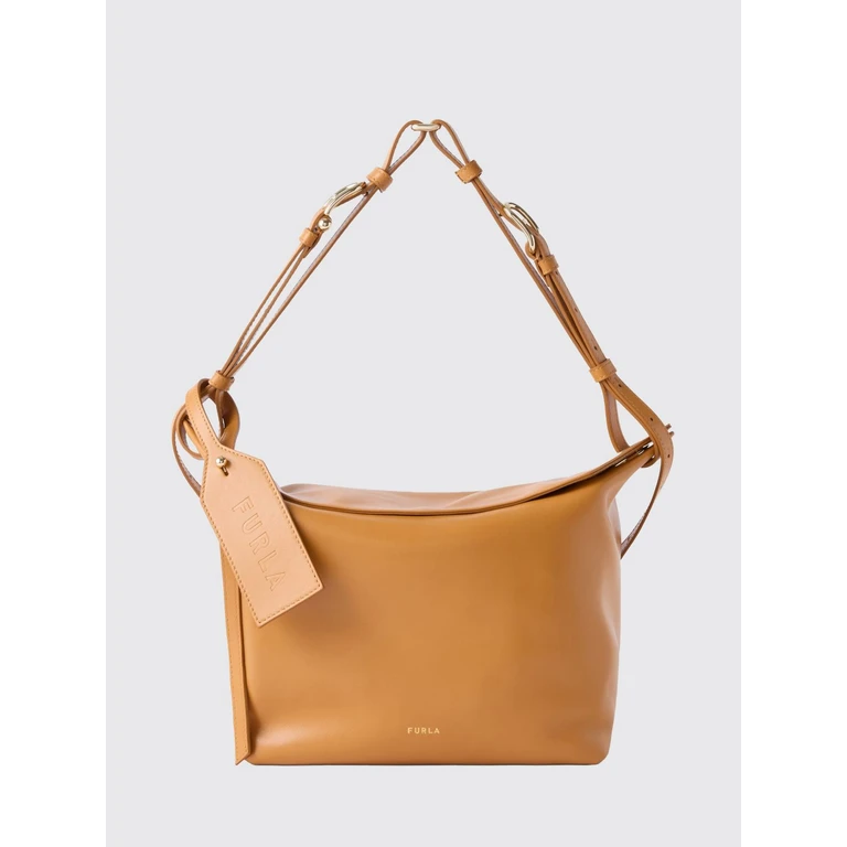 Bolsa de ombro Furla Ginevra em couro liso - Bege
