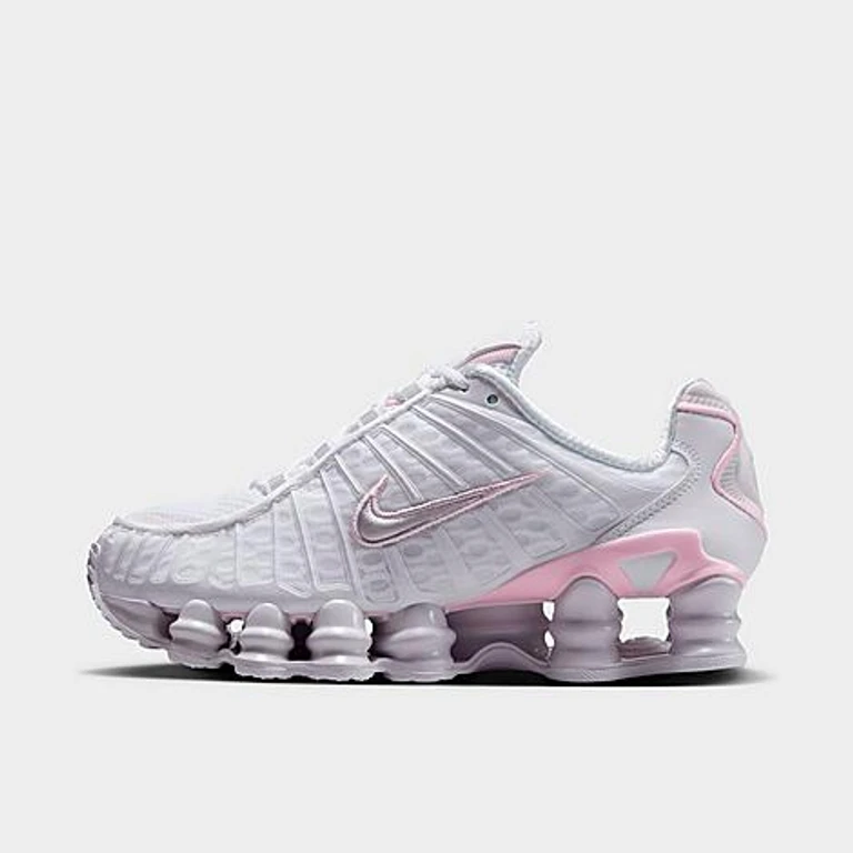 Big Kids Shox TL Casual Shoes in White/Pink Foam/Metallic Silver Size: 3.5