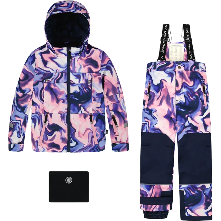 Black Retro Flower Teknik Two-Piece Snowsuit - Little Girl