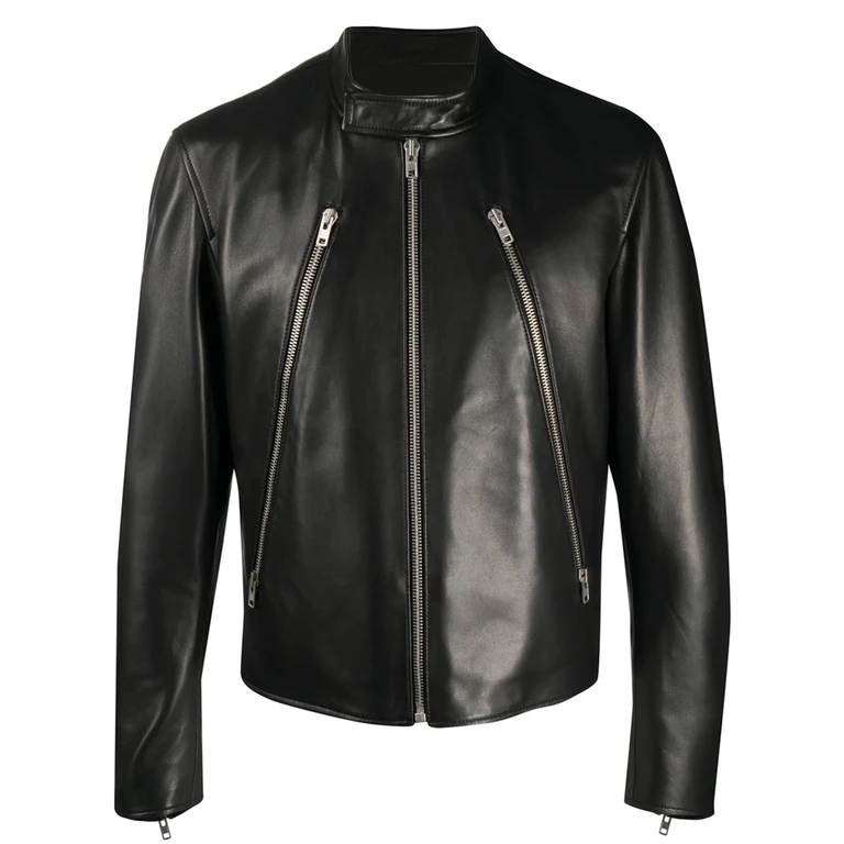 Mock Neck Leather Jacket