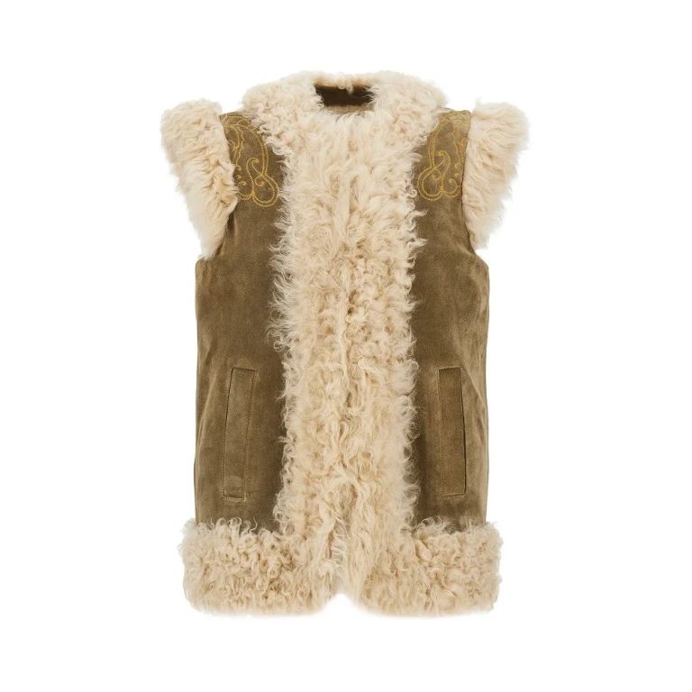 Leather vest with Paisley emrboidery Woman 42