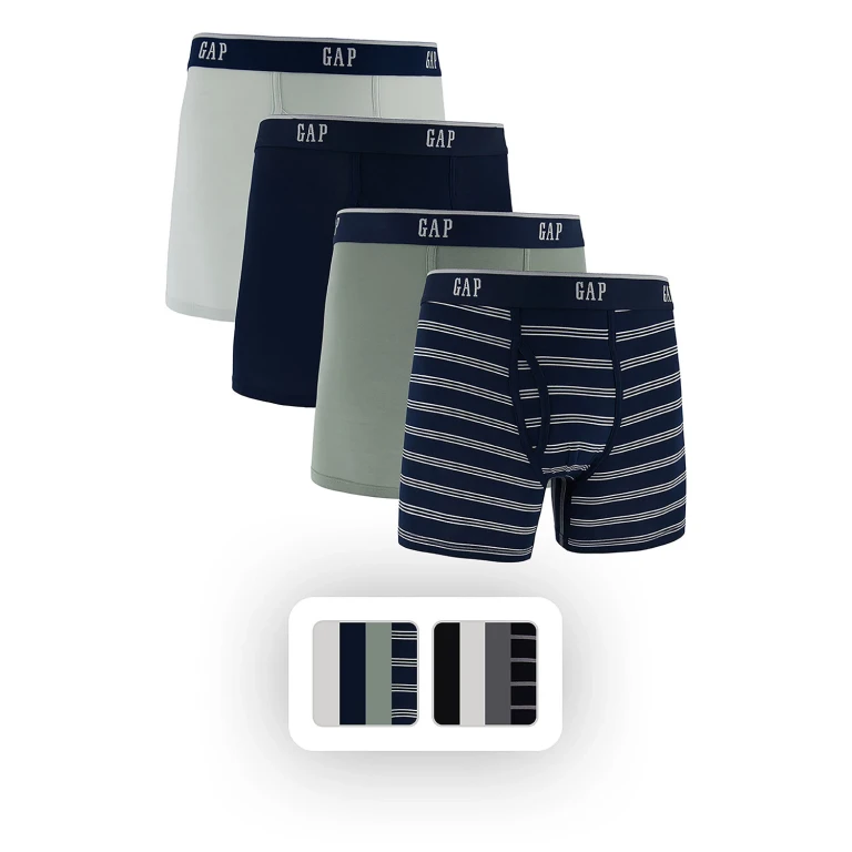 GapBody Men's 4-Pack Boxer Brief - BLUE M:- M, Navy Stripe Pack