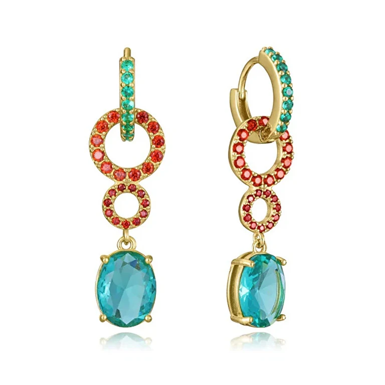 Glossy Gold-Plated Earrings with Cubic Zirconia 2In1 Elegant 13193E100-39