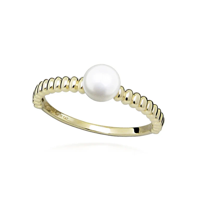 Delicate Gold-Plated Ring with Real Freshwater Pearl Sc578 - Circuit: 60 Mm