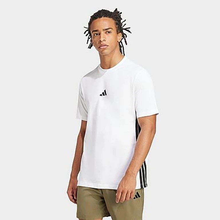 Men's Essentials 3-Stripes Single-Jersey T-Shirt in White/Black Size: XS