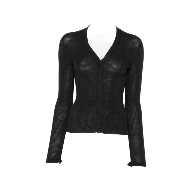 Ribbed-knit V-neck Cardigan
