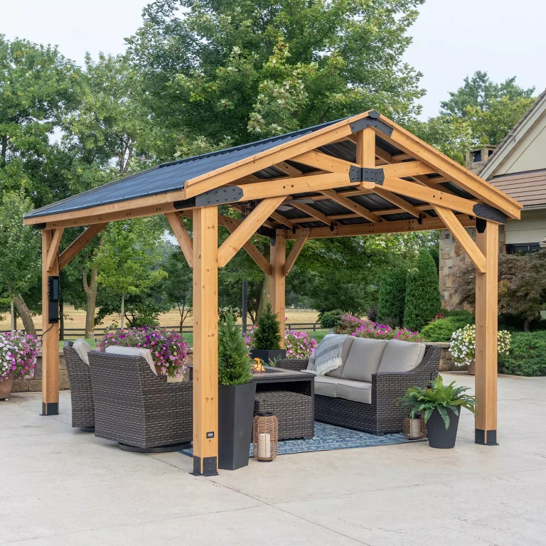 14' x 12' Cedar Wood Peak Roof Gazebo with PowerPort:- DIY