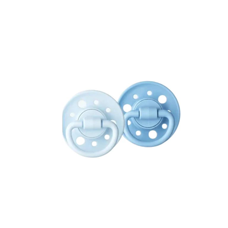Set of 2 round natural rubber lollipops 0-6 months Blue/ Pastel Blue