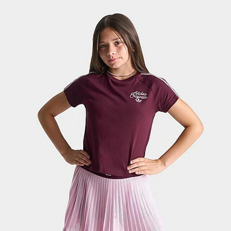 Girls' Big Kids Originals 3-Stripes T-Shirt in Maroon Size: XS