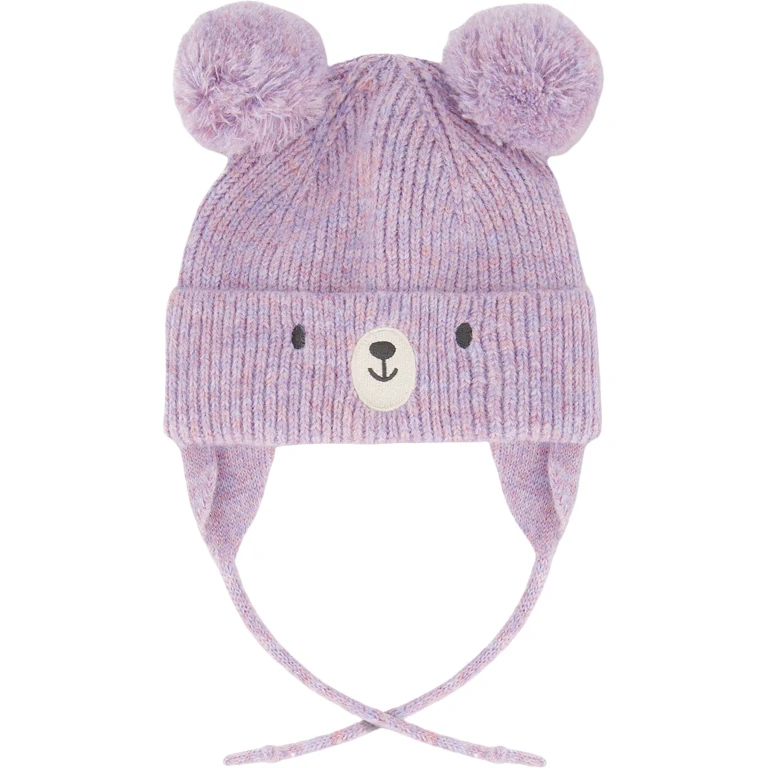 Lined Knit Hat with Pompoms - Baby